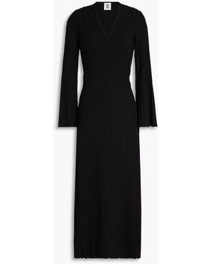 By Malene Birger Gilena Ribbed Ecoverotm-blend Midi Wrap Dress - Black