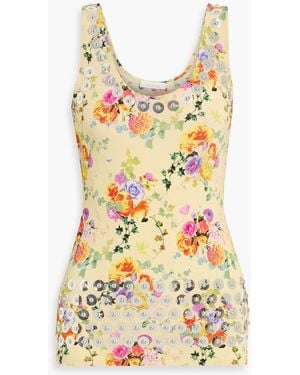 Rabanne Embellished Floral-Print Jersey Tank - Yellow