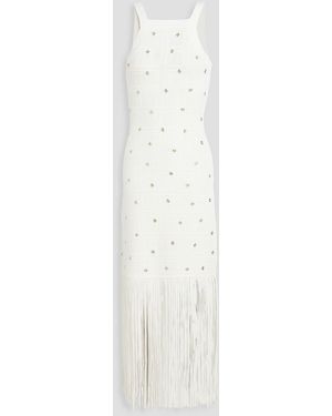 Sandro Crystal-embellished Fringed Pointelle-knit Midi Dress - White