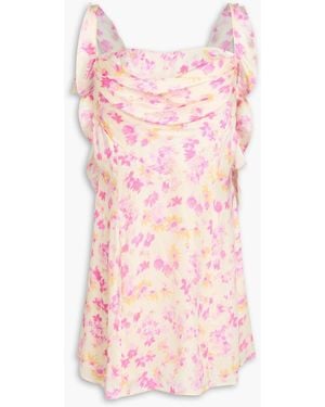 Maje Draped Floral-Print Satin Mini Dress - Pink