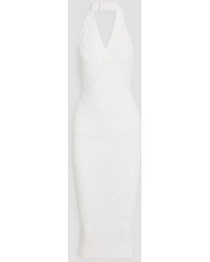 Balmain Jacquard-Knit Halterneck Midi Dress - White