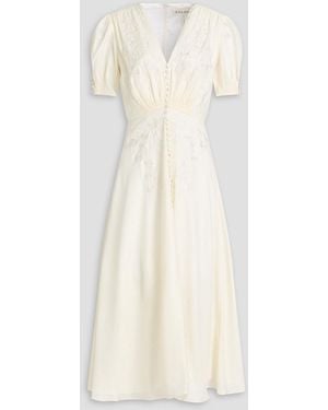 Saloni Dotty Floral-Jacquard Midi Dress - White