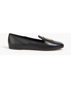 Brunello Cucinelli Embroidered Leather Loafers - Black