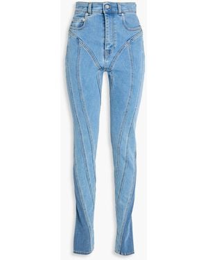 Mugler Two-Tone High-Rise Slim-Leg Jeans - Blue