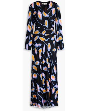 Diane von Furstenberg Lanira bedrucktes maxikleid aus crêpe de chine aus seide mit wickeleffekt - Blau