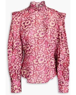 Isabel Marant Ruffled Floral-print Silk-gauze Blouse - Red