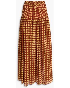 Diane von Furstenberg Amira Gathered Printed Chiffon Maxi Skirt - Orange