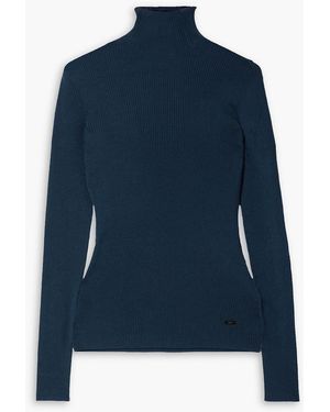 Akris Ribbed Cashmere And Mulberry Silk-blend Turtleneck Jumper - Blue