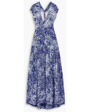 Proenza Schouler Simone Pleated Printed Crepe Maxi Dress - Blue