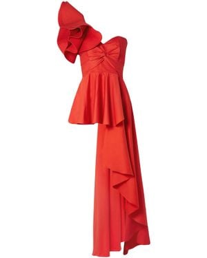 Johanna Ortiz Paso Doble One-shoulder Ruffled Cotton-blend Poplin Top Red