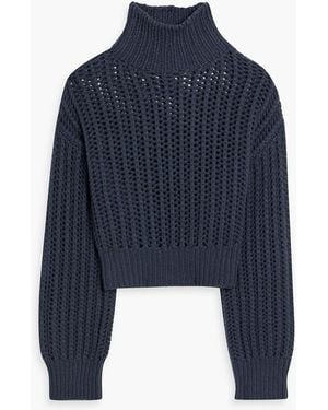 Brunello Cucinelli Open-Knit Cashmere Turtleneck Sweater - Blue
