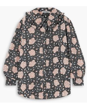 BATSHEVA Apollo Faux Pearl-embellished Floral-print Cotton-poplin Blouse - Gray
