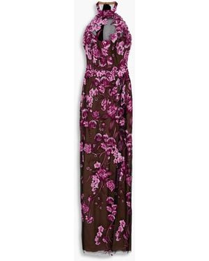 Marchesa Embroidered Tulle Gown - Purple