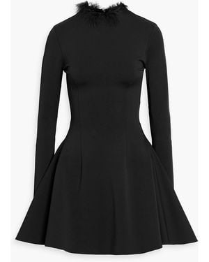 16Arlington Heidi Feather-Trimmed Stretch-Knit Mini Dress - Black