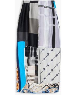 Conner Ives Patchwork Printed Silk-blend Pencil Skirt - Blue