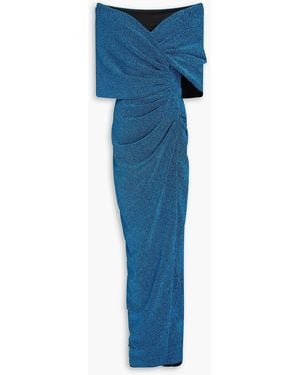 Rhea Costa Schulterfreie robe aus jersey in metallic-optik mit wickeleffekt - Blau
