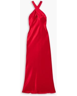 Galvan London Evelyn Cutout Satin Halterneck Maxi Dress - Red