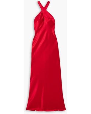 Galvan London Evelyn Cutout Satin Halterneck Maxi Dress - Red