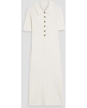 Loulou de Saison Elyna Ribbed Silk-blend Midi Shirt Dress - White
