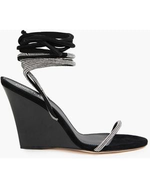 Paris Texas Crystal-Embellished Suede Wedge Sandals - Black