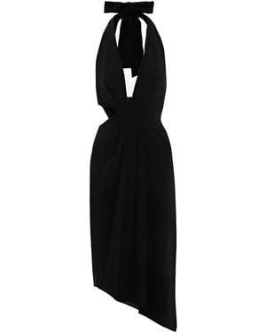Halston Asymmetric Cutout Crepe Halterneck Midi Dress - Black