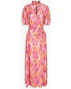 HANNAH Oceanus Printed Silk Crepe De Chine Maxi Dress - Red