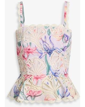 PATBO Amarylis Floral-Print Poplin And Guipure Lace Top - White