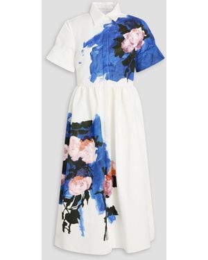 Erdem Floral-print Cotton-blend Faille Midi Shirt Dress - Blue