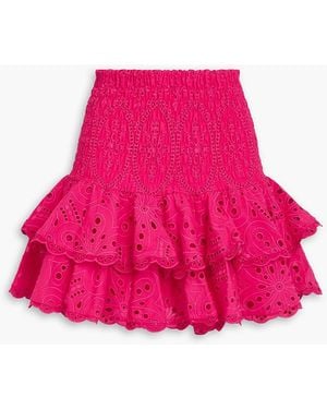 Charo Ruiz Noa Tiered Broderie Anglaise Cotton-Blend Mini Skirt - Pink