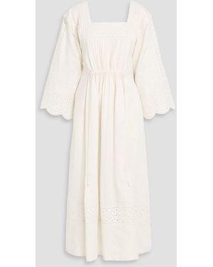 Weekend by Maxmara Luglio Broderie Anglaise-Trimmed Linen Midi Dress - Natural