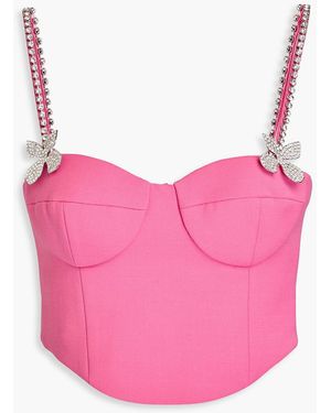 Area Cropped Crystal-embellished Wool-blend Crepe Bustier Top - Pink