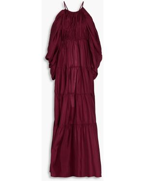 Zimmermann Cold-Shoulder Tiered Silk Crepe De Chine Maxi Dress