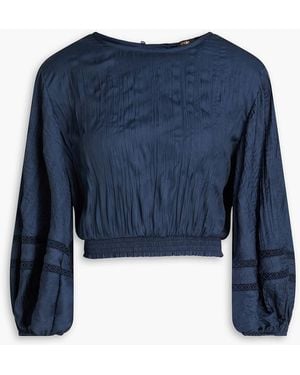 Maje Cropped Crochet-Trimmed Satin-Crepe Top - Blue