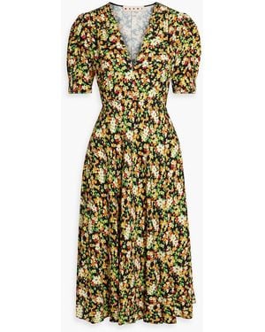 Marni Floral-print Crepe Midi Dress - Metallic