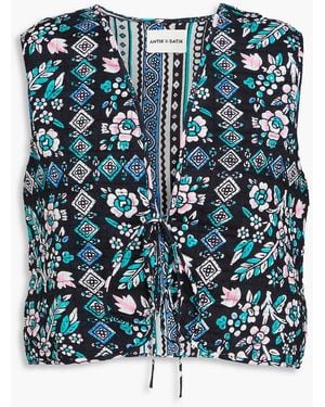 Antik Batik Flora Cropped Floral-print Cotton-gauze Vest - Blue