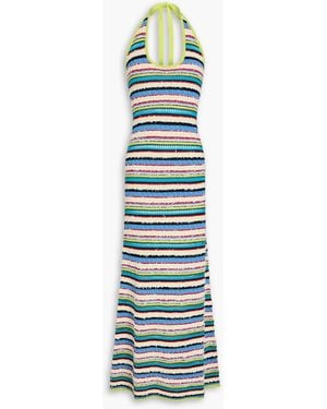 STAUD Annabella Crochet-Knit Halterneck Maxi Dress - Blue