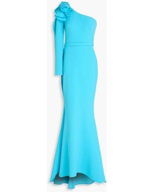 Safiyaa Addie One-sleeve Ruffled Stretch-crepe Gown - Blue