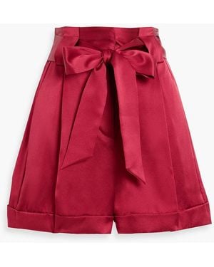 Michelle Mason Belted Silk-Satin Shorts - Red
