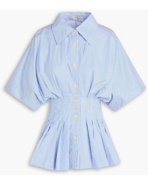 Palmer//Harding Pleated Striped Cotton-Poplin Shirt - Blue