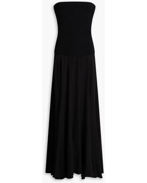 Esse Studios Strapless Crepe De Chine-Paneled Stretch-Knit Maxi Dress - Black