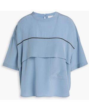 Brunello Cucinelli Bead-Embellished Layered Silk Top - Blue