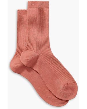 Perfect Moment Metallic Ribbed-Knit Socks - Pink