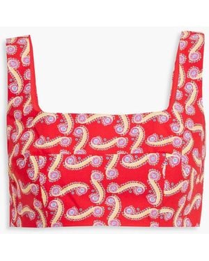 Saloni Cropped Printed Cotton-poplin Top - Red