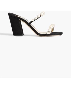 Jimmy Choo Amara 85 Embellished Suede Mules - White