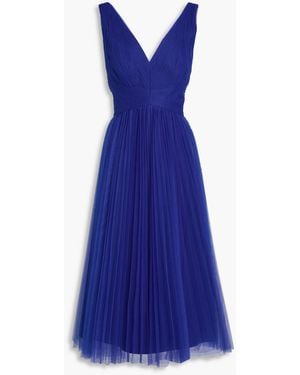 Zac Posen Pleated Tulle Midi Dress - Blue