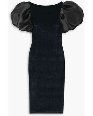D'Estree Suzanne Faille-Trimmed Cotton-Blend Velvet Midi Dress - Black