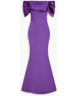 Rhea Costa Porter Off-The-Shoulder Flared Cady Gown - Purple
