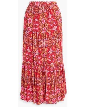 AMUR Gathe Printed Woven Midi Skirt - Red