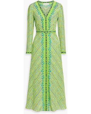 Saloni Lea Printed Silk Crepe De Chine Midi Dress - Green