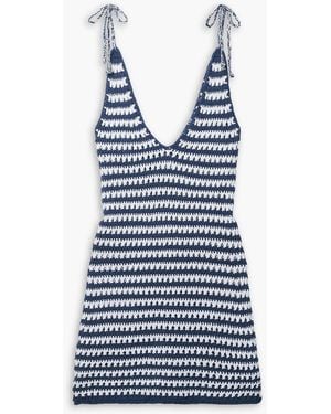 Miguelina Lenka Striped Crocheted Cotton Mini Dress - Blue